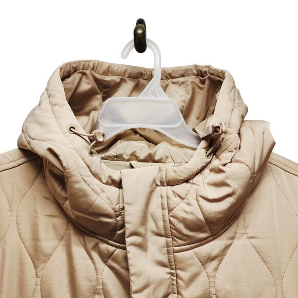 4X Puffer Beige Hooded Jacket Womens Zippered Pockets Drawstring Collar - Picture 5 of 6